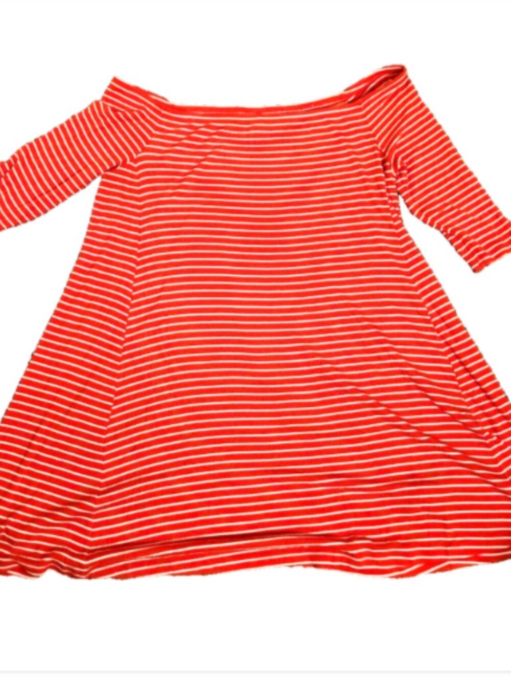 Nautical Stripe Off Shoulder Swing Dress Plus XXL Orange White Coastal Summer
